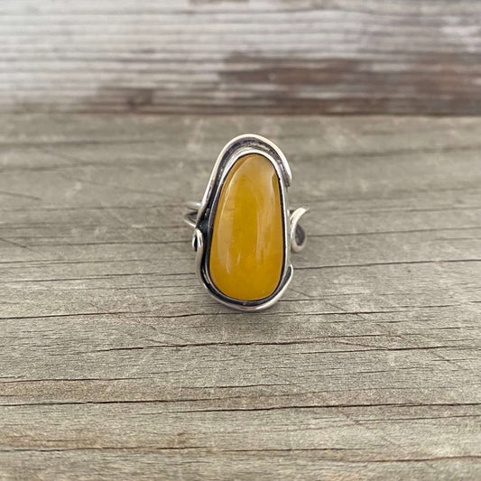 yellow amber sterling silver adjustable ring