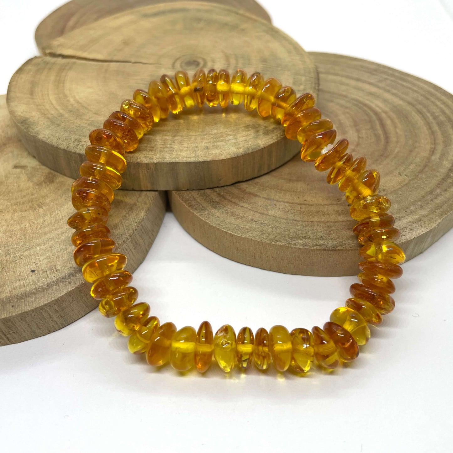 beaded honey amber bracelet on elastic