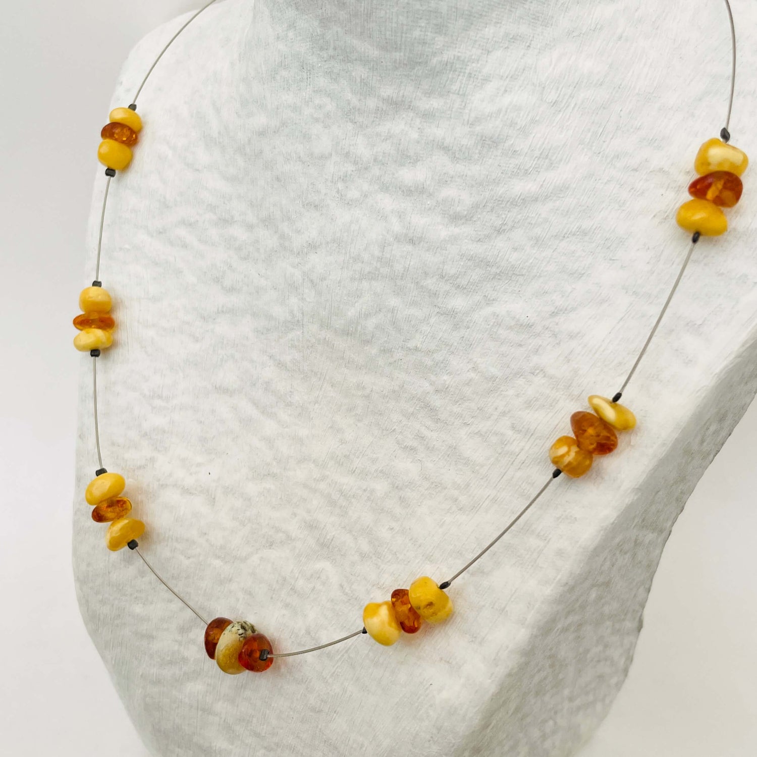 Mixed Baltic cognac and yellow amber wire necklace