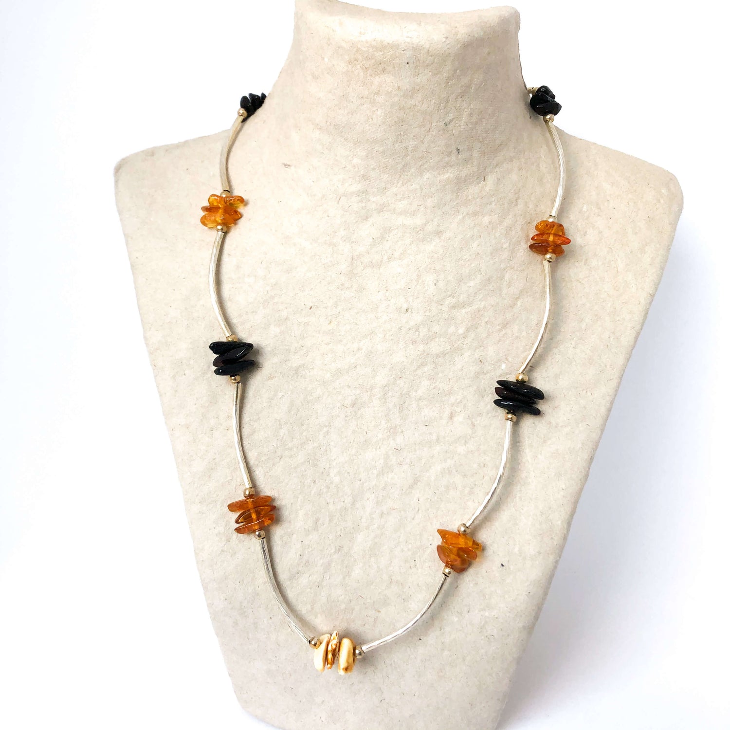 butterscotch cognac and cherry amber necklace on silver