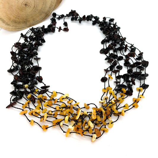 multi strand dark cherry and butterscotch amber necklace