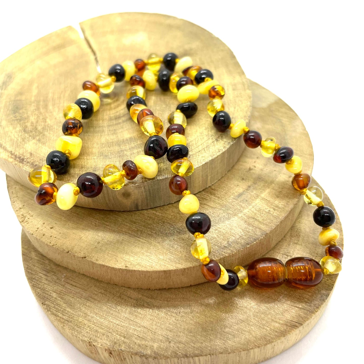multicoloured polished amber baby necklace