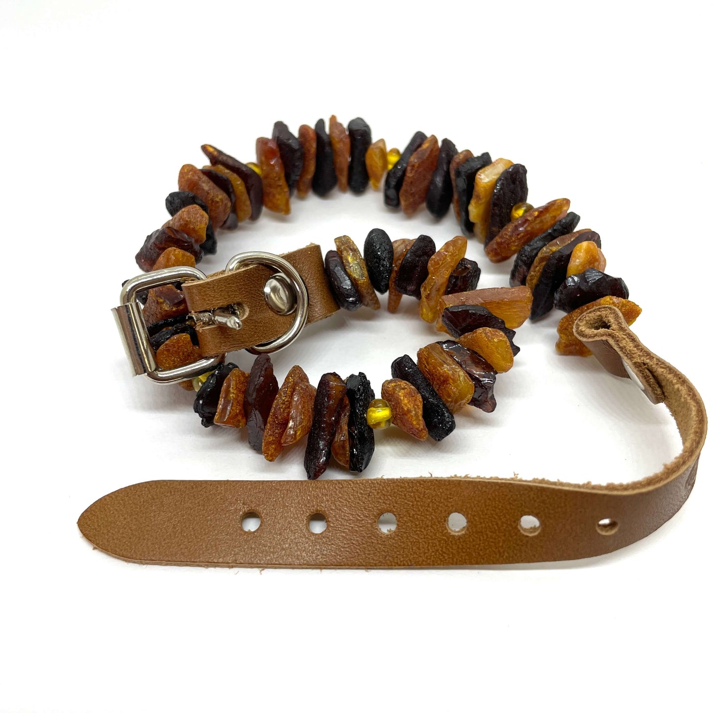 leather and mixed coloured amber dog and cat pet collar