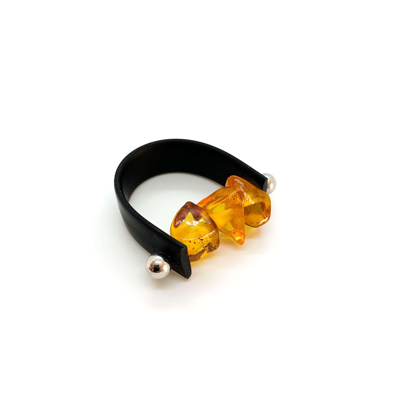 polished cognac amber with a leather black band