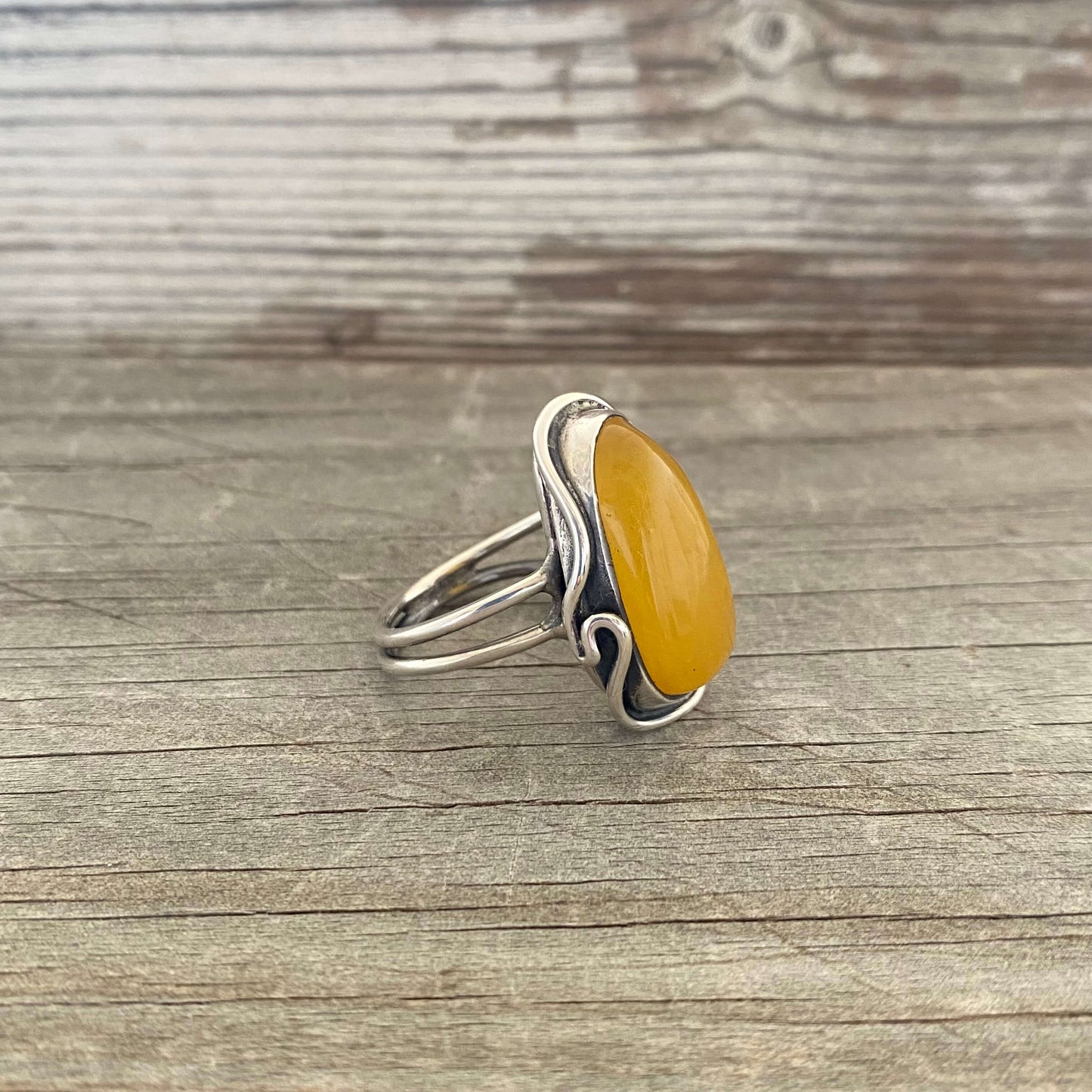 yellow amber sterling silver adjustable ring