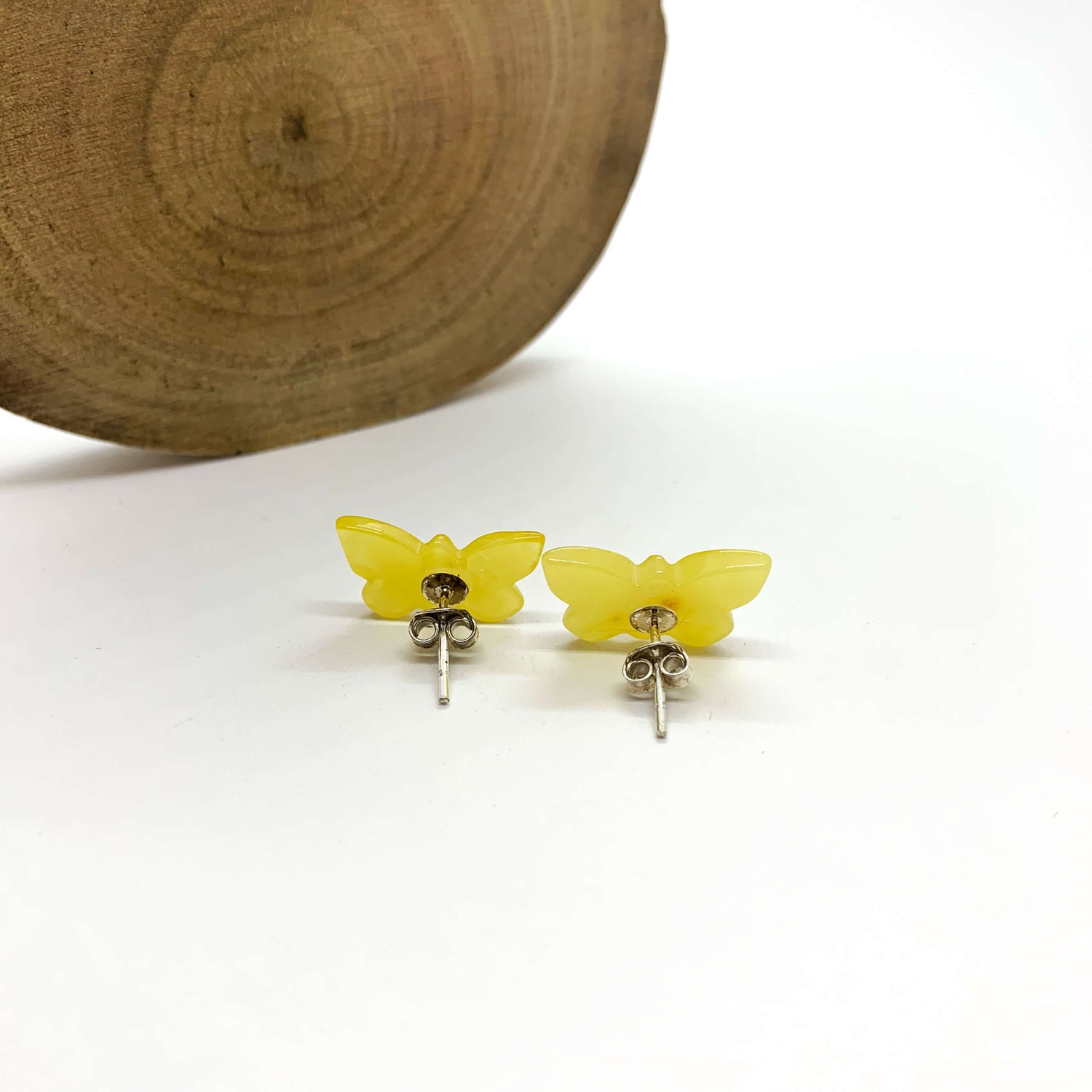 yellow amber butterfly stud earrings