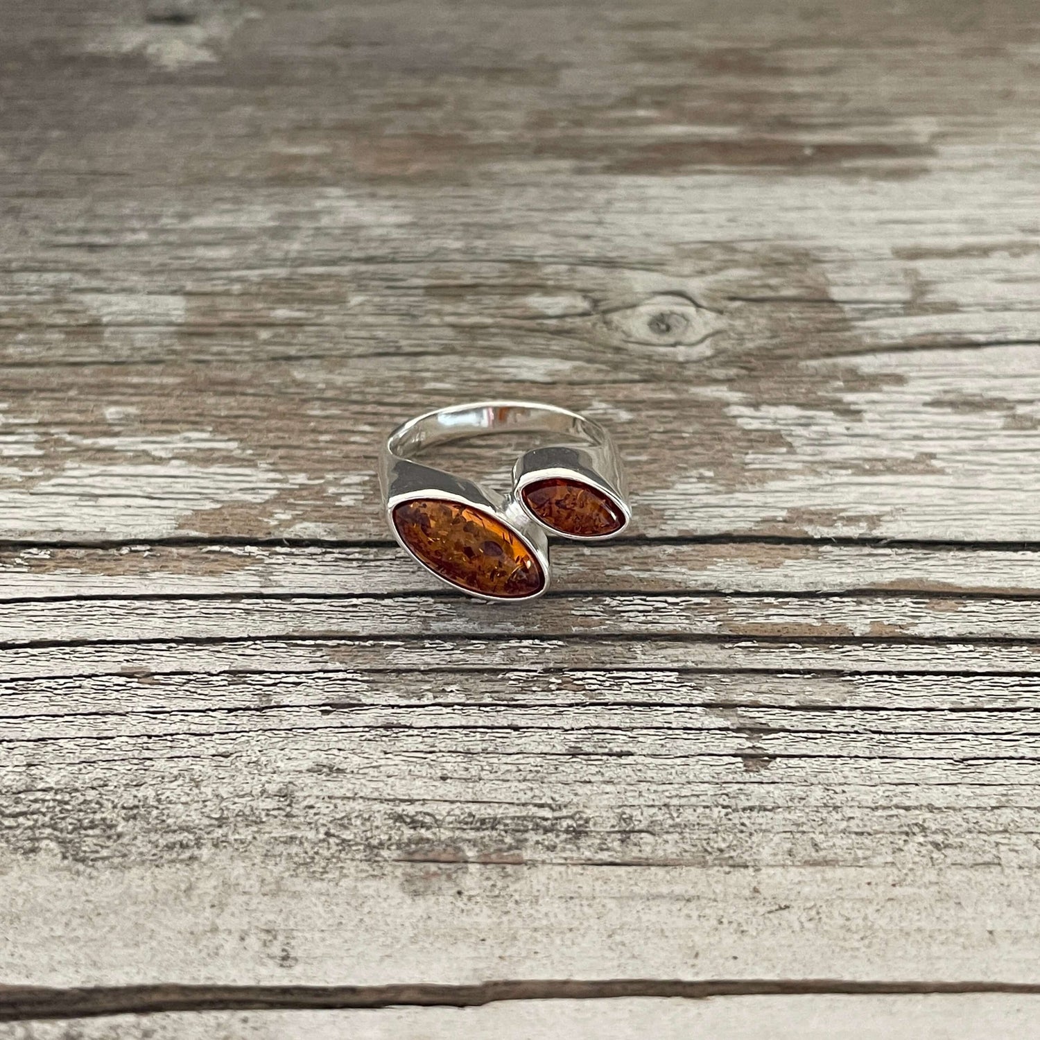 modern sterling silver and amber ring