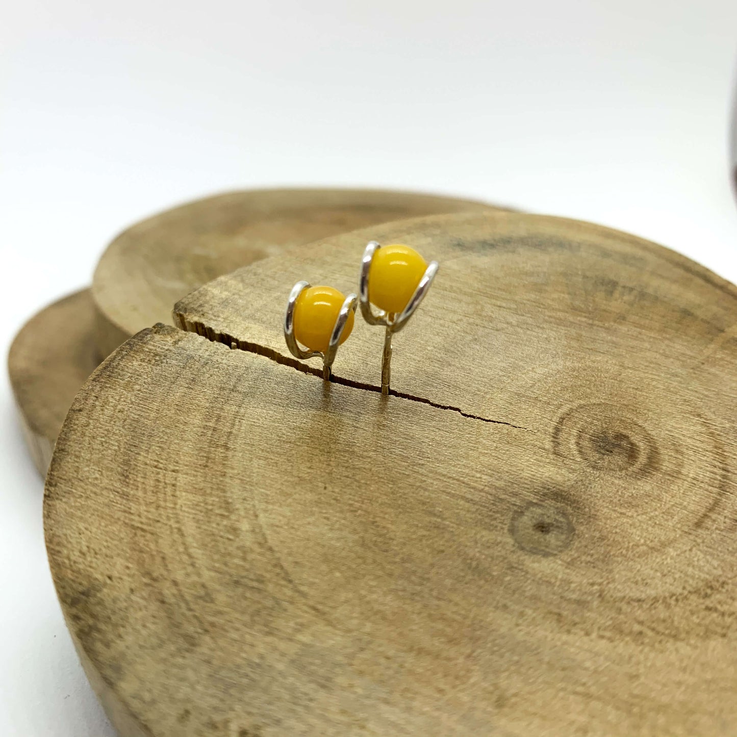 Baltic yellow amber ball stud earrings